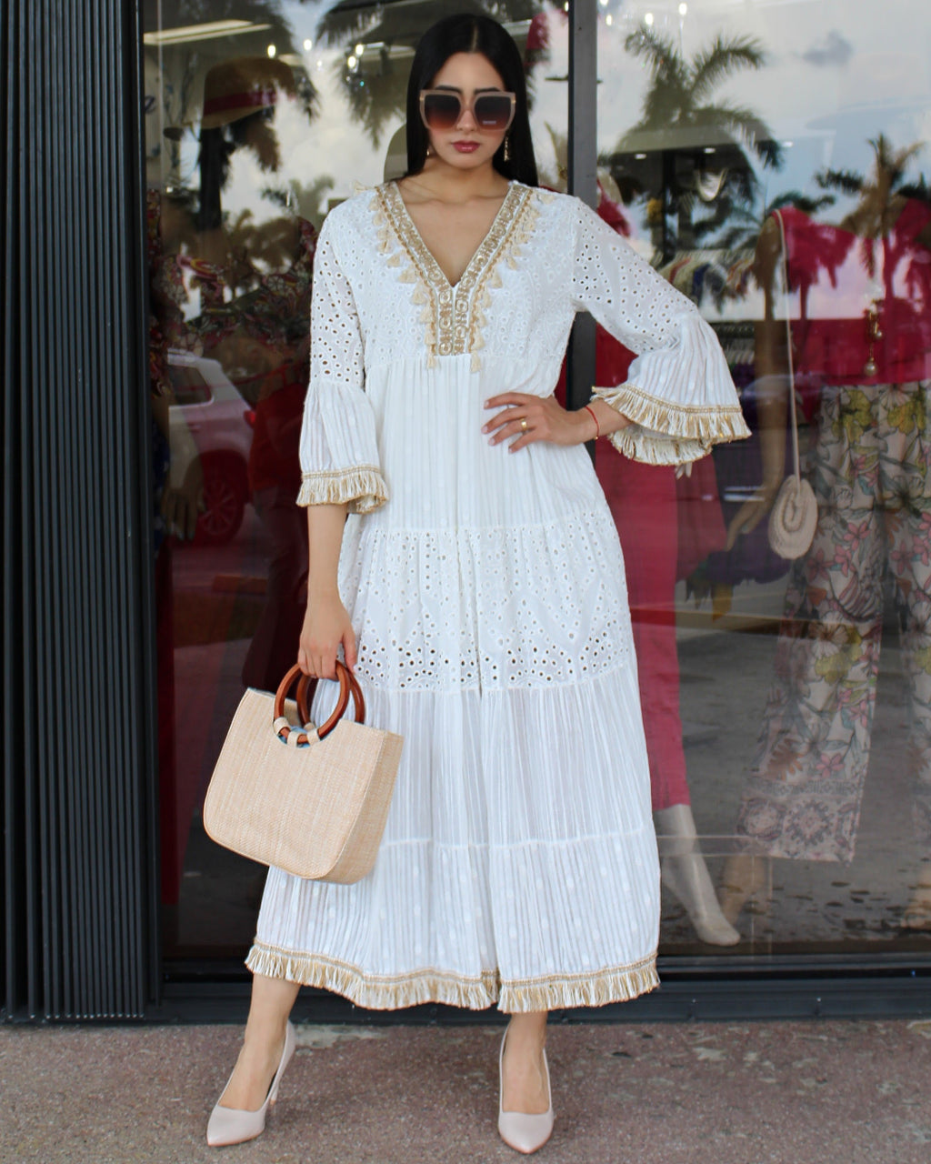 Hello Darling Italian Maxi Dress - One Hundred Percent Cotton Relaxed Fit One Size Fits Most White