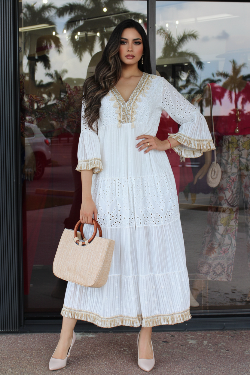 Hello Darling Italian Maxi Dress - One Hundred Percent Cotton Relaxed Fit One Size Fits Most White