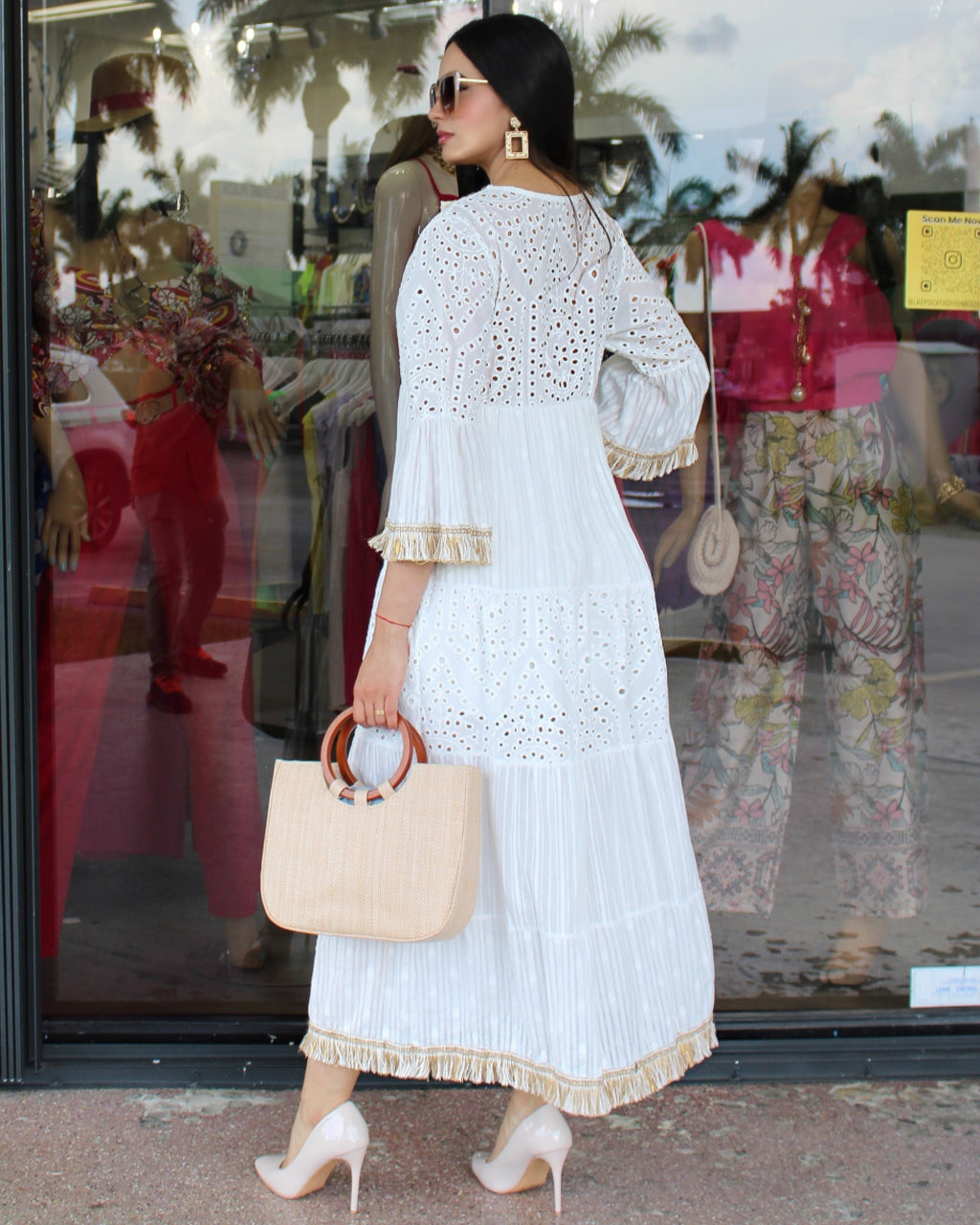 Hello Darling Italian Maxi Dress - One Hundred Percent Cotton Relaxed Fit One Size Fits Most White