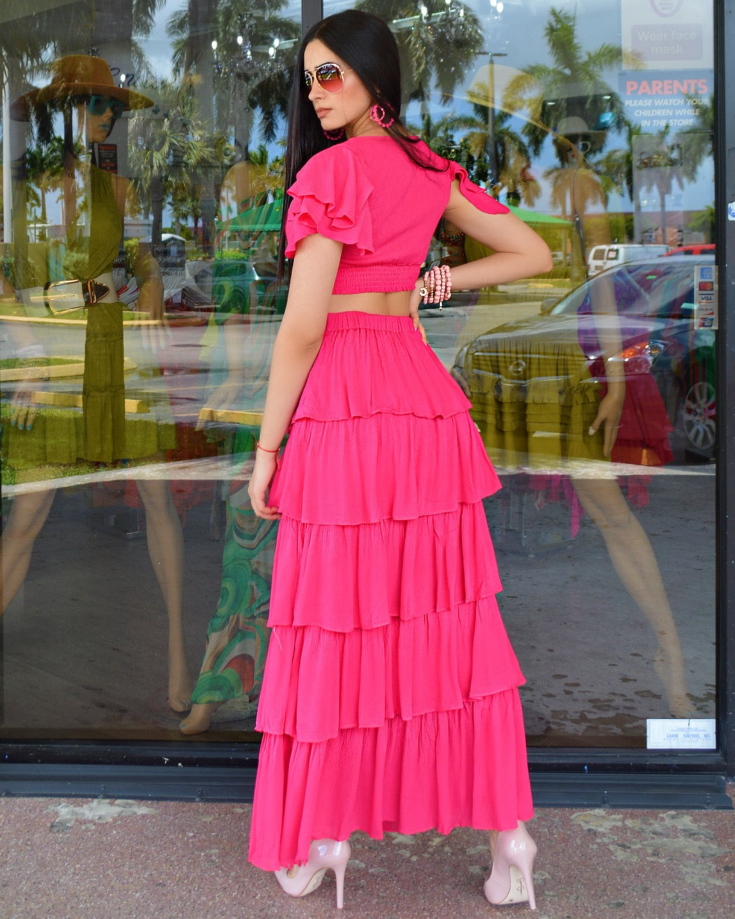 Forever Yours Hot Pink Kankan Skirt Layer Set - Chic Chiffon Layered Design No Stretch Comfort