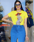 Embellish Look Close Enough T Shirt - Yellow Cotton Spandex Blend For Comfortable Fit