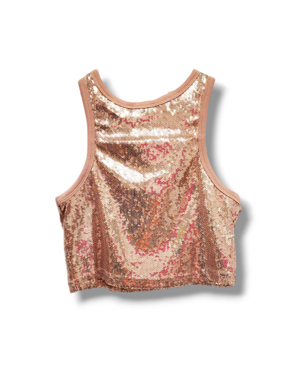From My End Rose Gold Sequence Crop Top Featuring Stretchy Polyester Cotton Blend For Flattering Fit