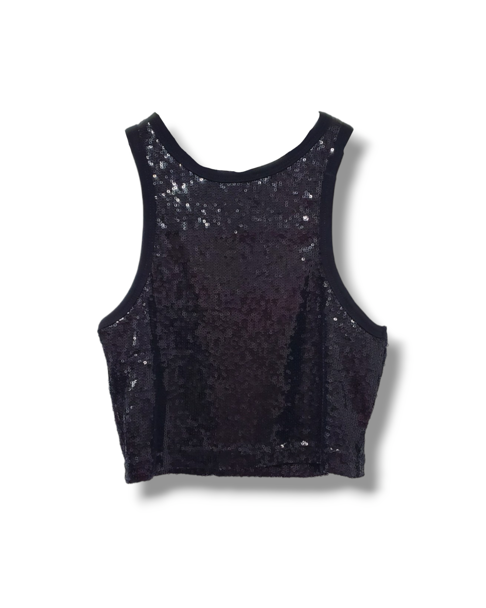 From My End Black Sequence Crop Top - Stretchy Polyester Cotton Blend For All Day Comfort