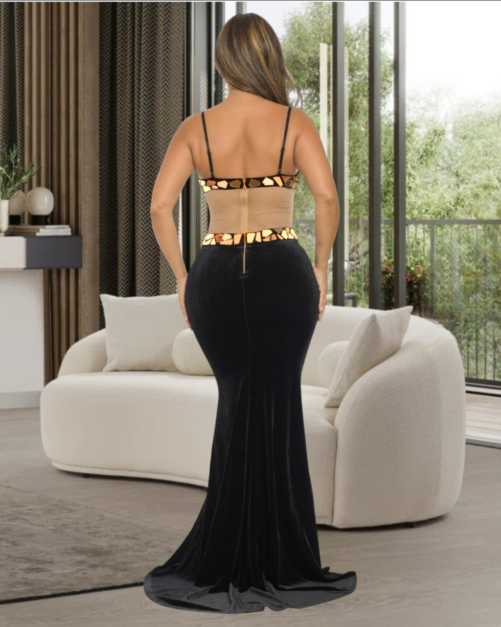 Queen Of All Crystals Corset Gown - Gold Tone With Adjustable Waist For Elegant Eveningwear