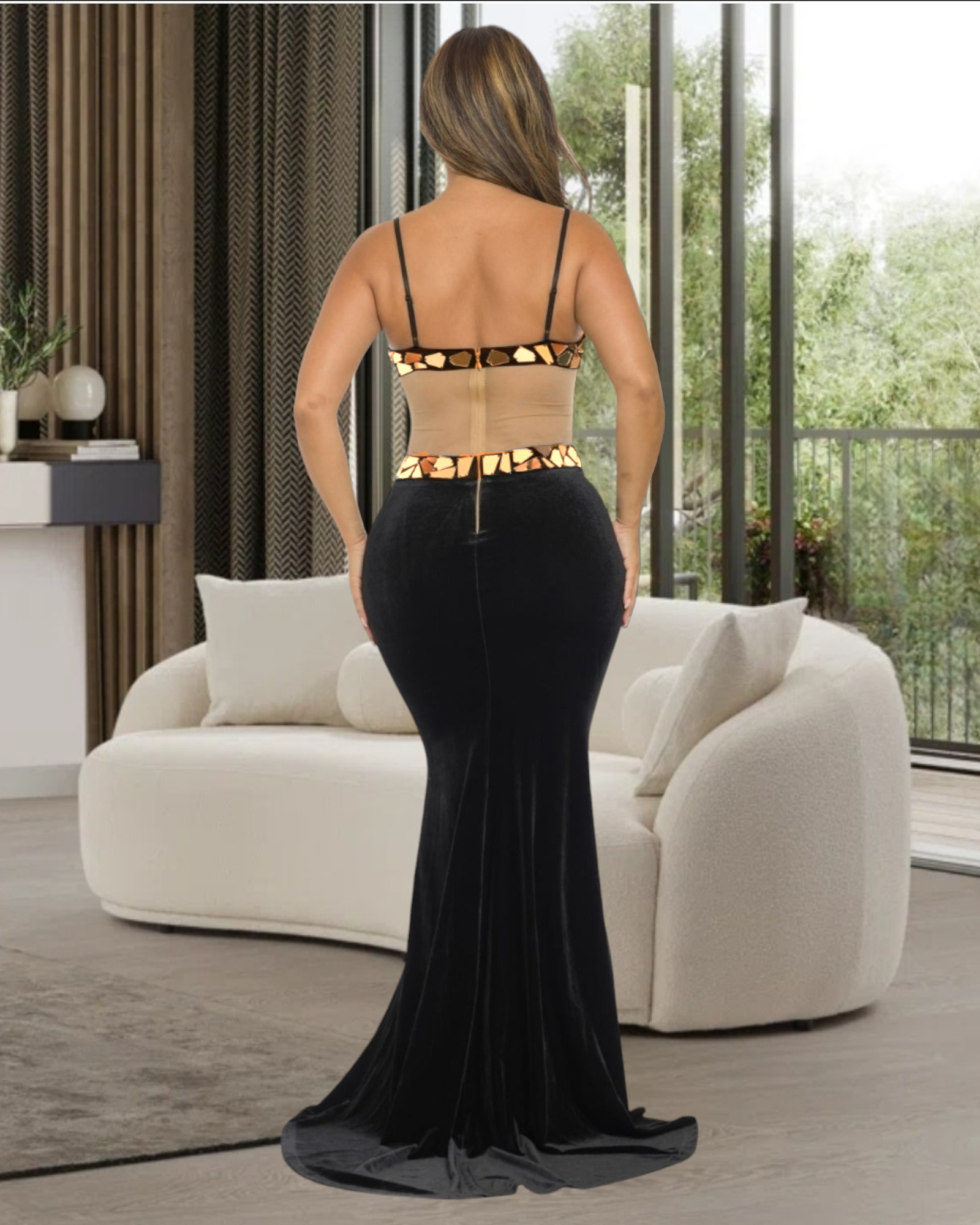 Queen Of All Crystals Corset Gown - Gold Tone With Adjustable Waist For Elegant Eveningwear