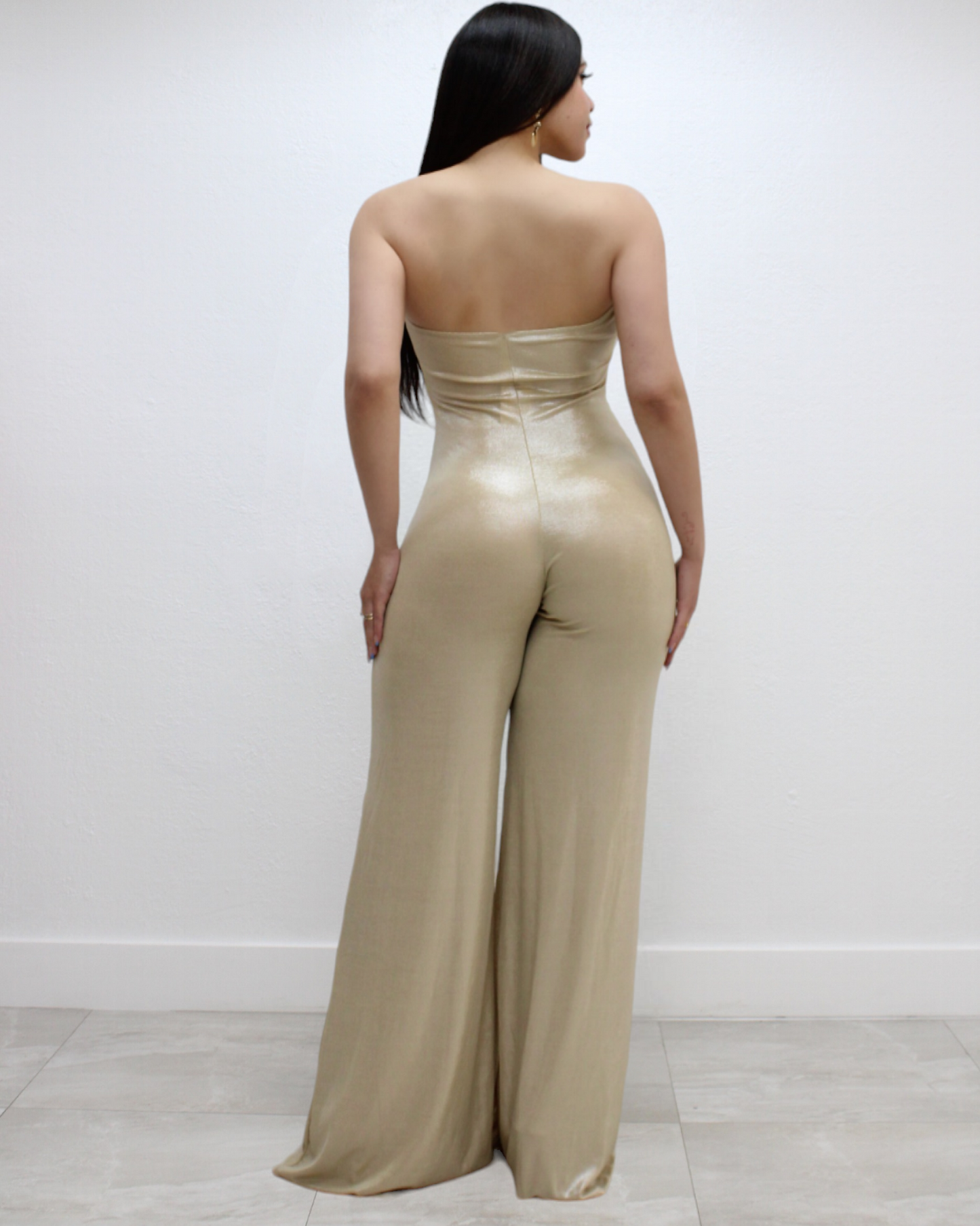 Sweet Dreams Metallic Nude Maxi Jumpsuit