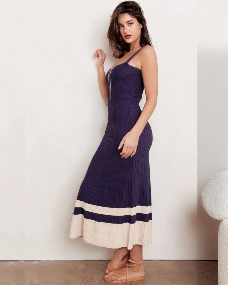 Having A Moment  Knitted Maxi Dress Navy