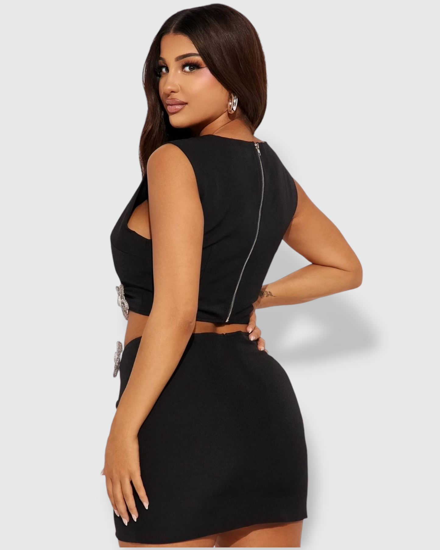 Nigth Out Vibes Bodycon 2 Piece Skirt Set Black