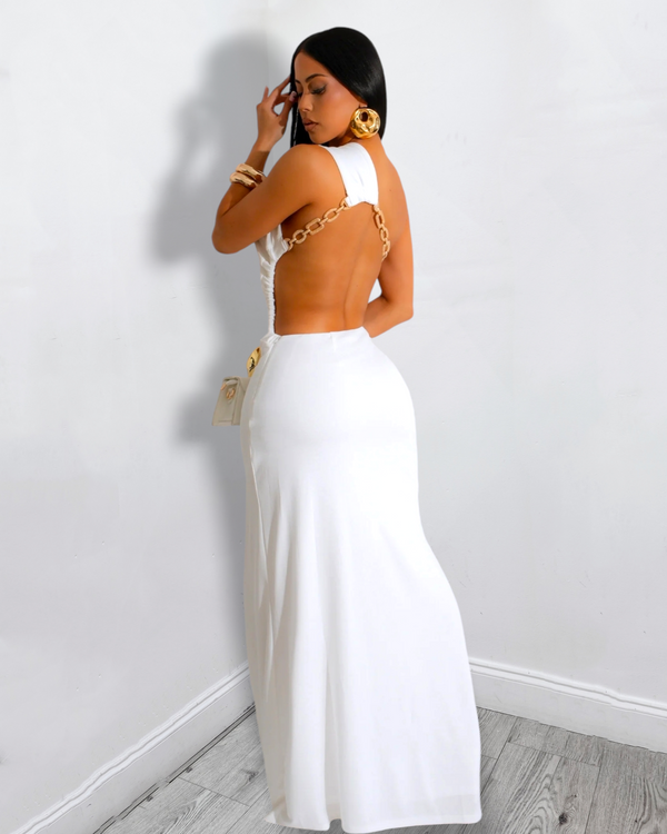 Feel Famous Chain Adorn Maxi Dress White