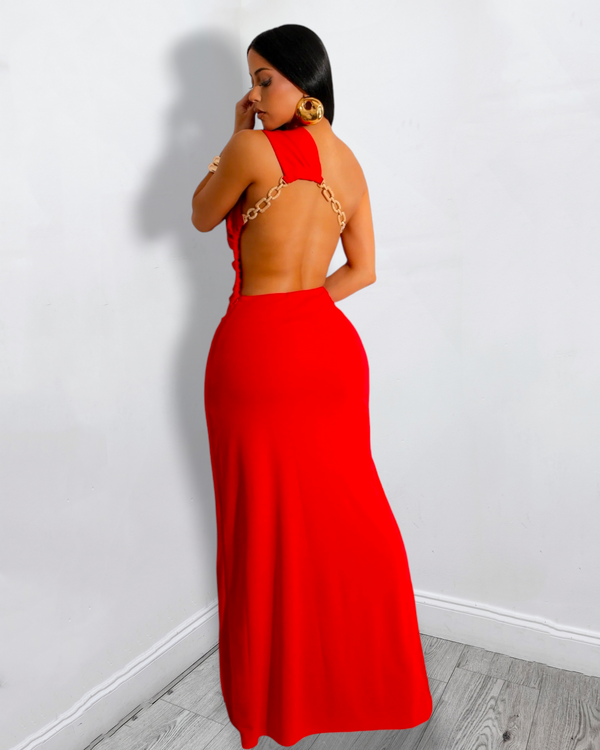 Feel Famous Chain Adorn Maxi Dress Red