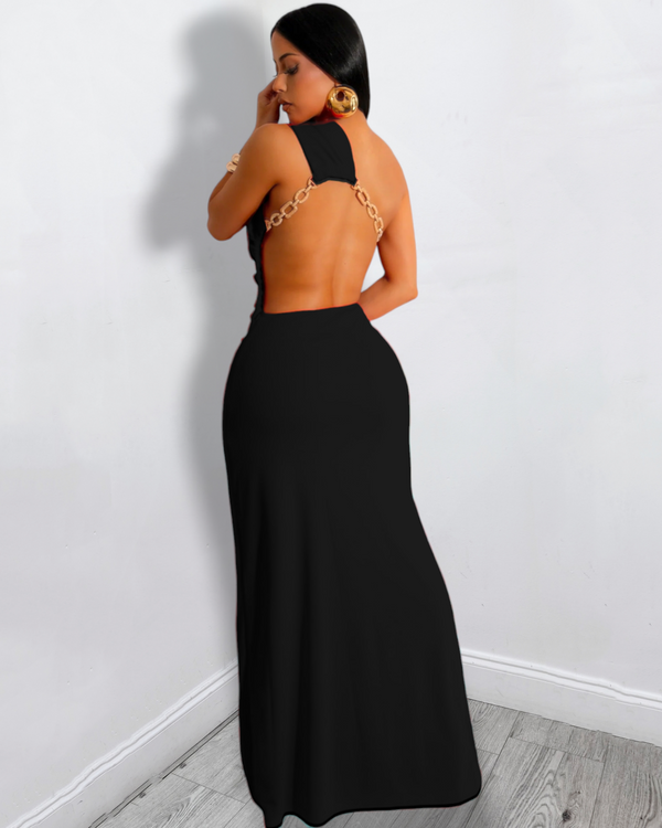 Feel Famous Chain Adorn Maxi Dress Black