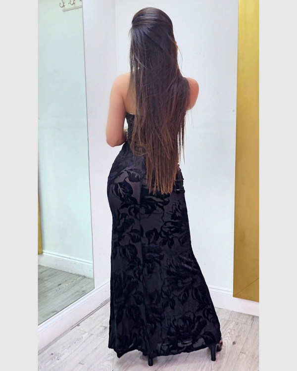 Feel Sexy Floral Velvet  Maxi Dress Black