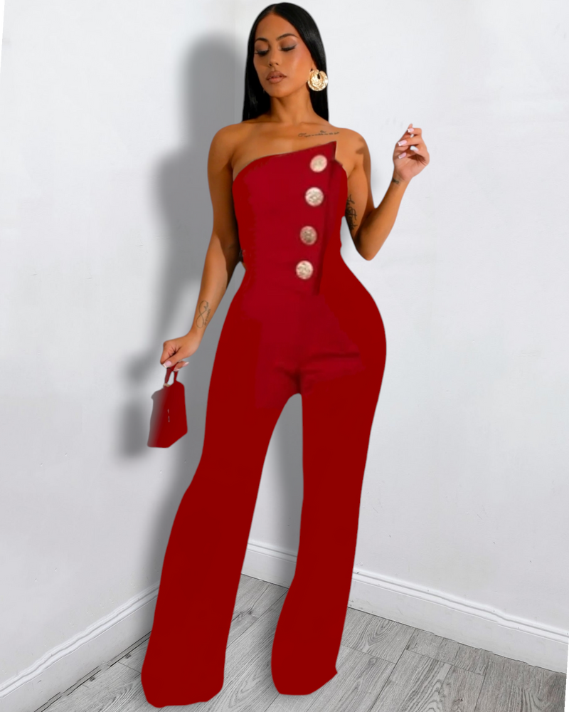 Enjoying Yourself Now Alter Ego Strapless Jumpsuit Red