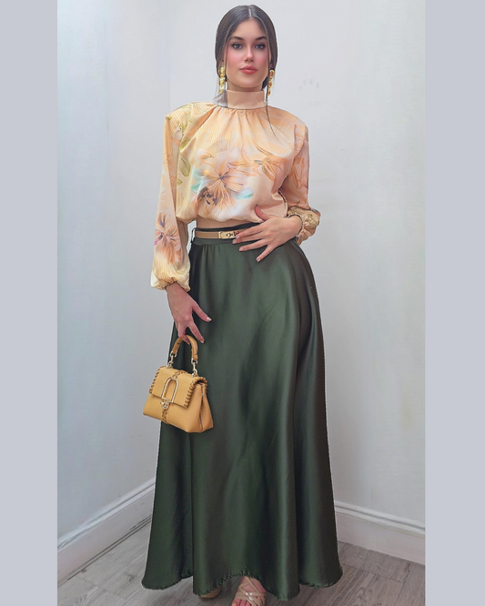 Unreal Beauty Satin Skirt Olive