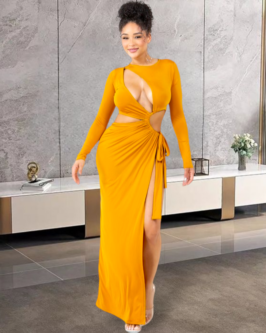 Bella Cutout Side Slide Maxi Dress Mustard