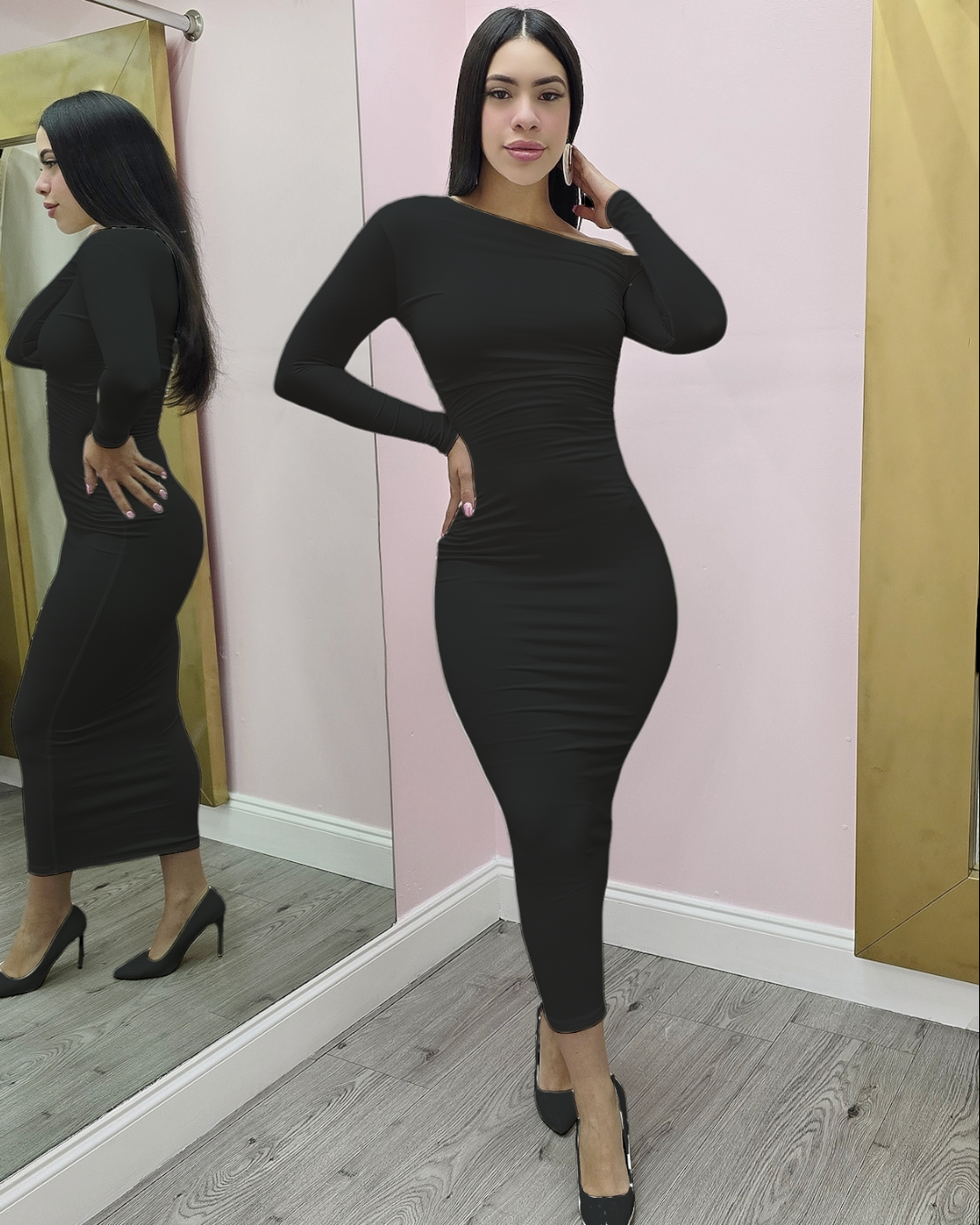 Adore This Double Line Midi Dress Black