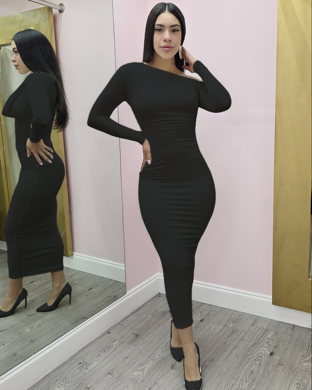 Adore This Double Line Midi Dress Black Cotton – La Epoca Fashion Boutique