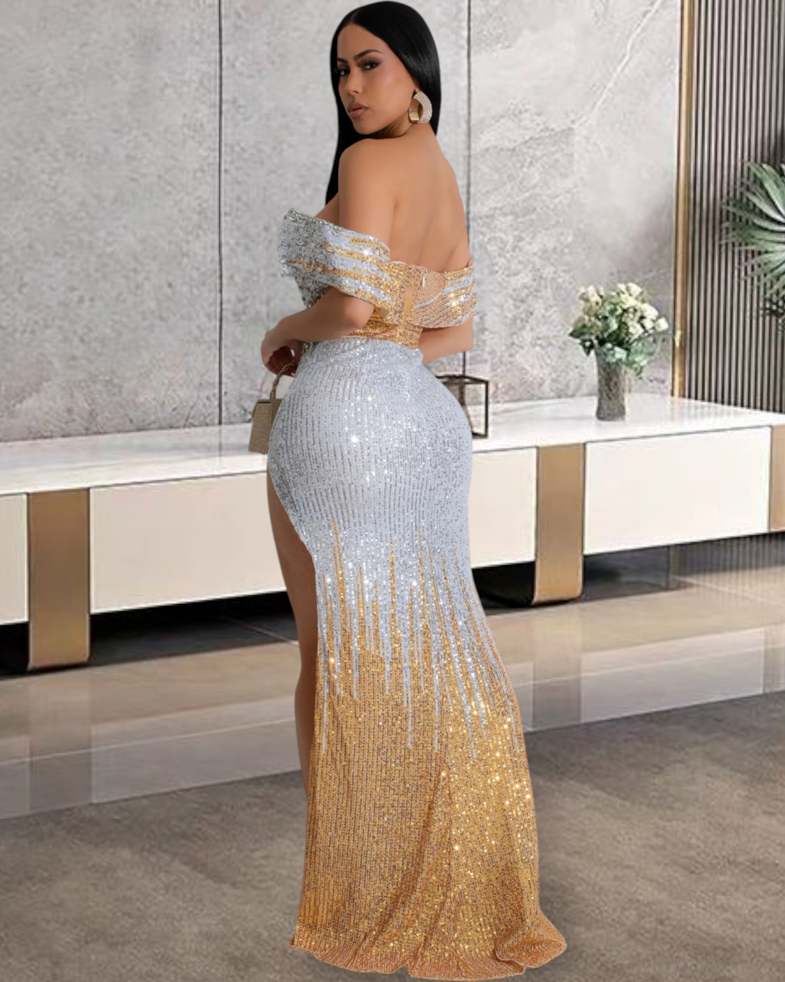 Show Must Go On Crystal And Sequin Maxi Dress - Gold And Silver Embellished Evening Gown