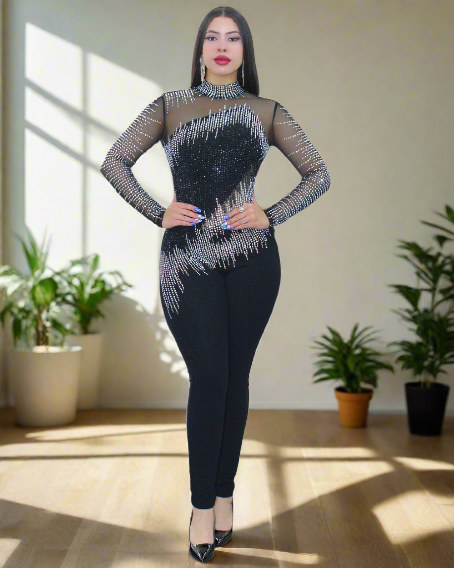 Sparkle And Shine Rhinestone Jumpsuit Black