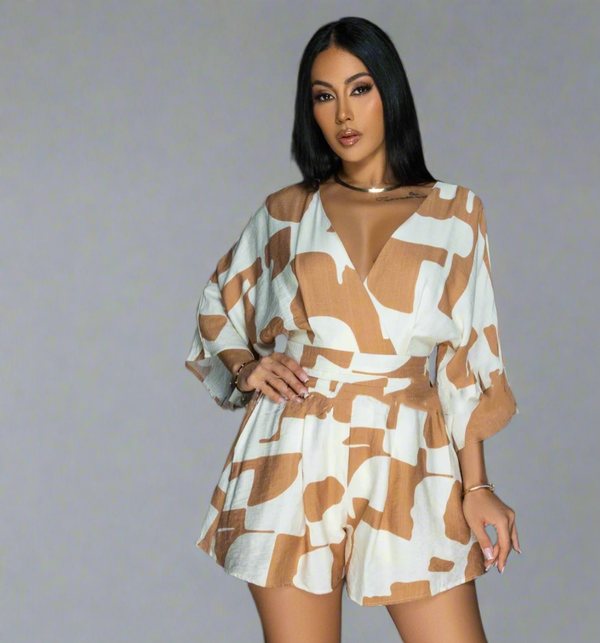 Youre My Darling Multicolor Print Romper Nude