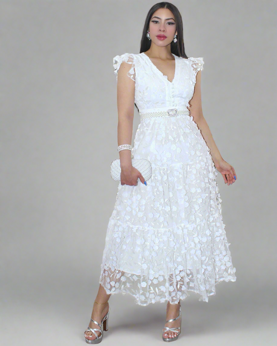 Indulge Me With Flowers Organza Long Dress - White 100% Cotton Slim Fit Perfect Event Wear