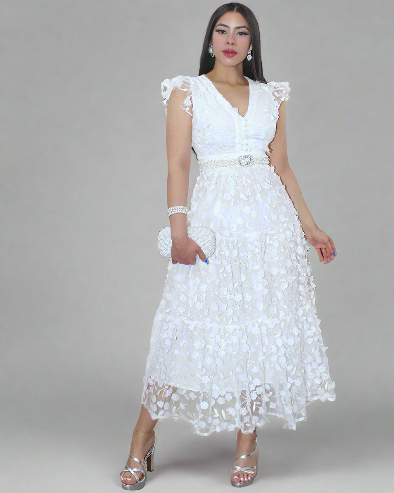 Indulge Me With Flowers Organza Long Dress White