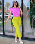 Aside From The Rest High Waist Lime Green Pants Fashion Forward Structured Silhouette