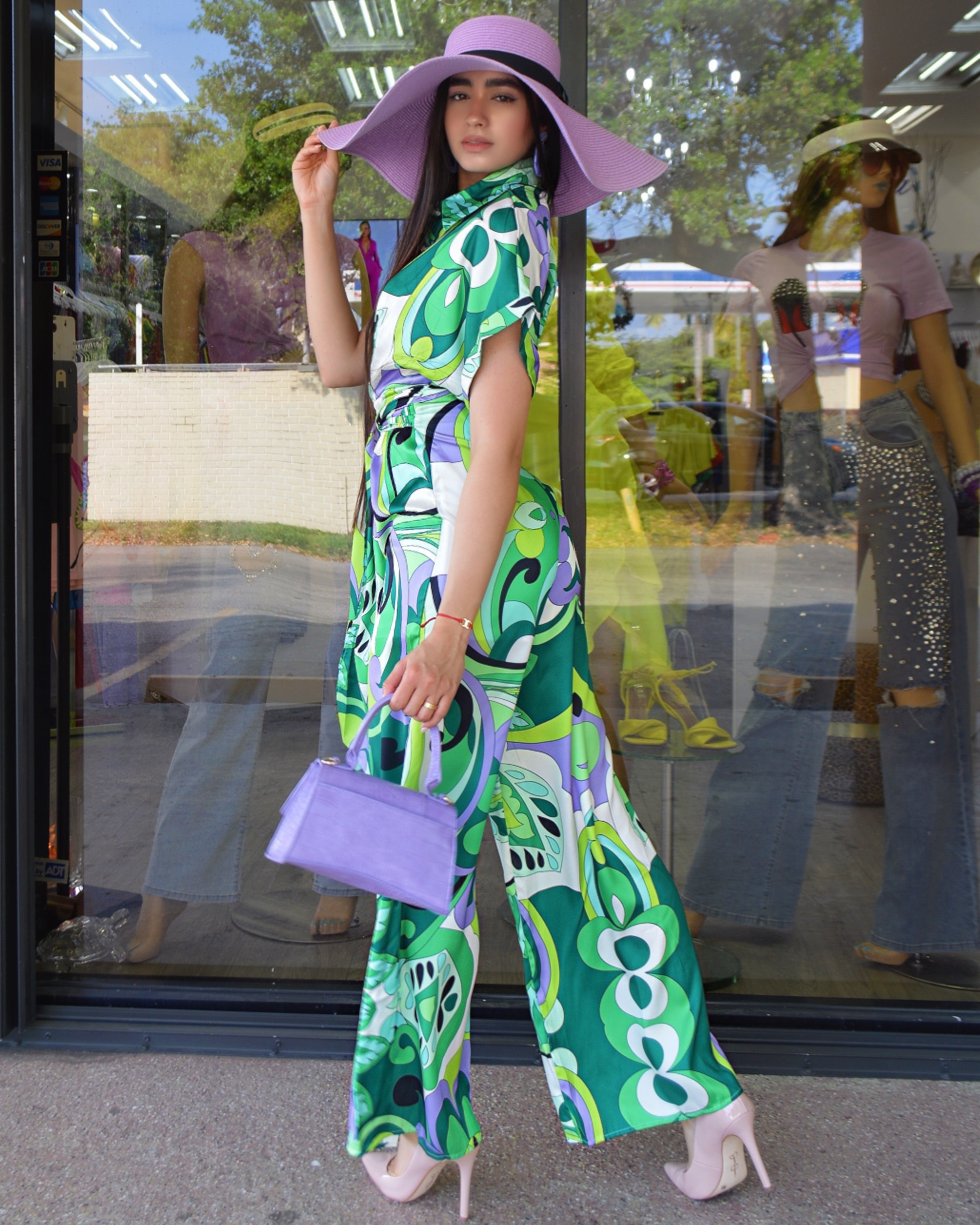 Discover Paradise Printed Jumpsuit Green - Lightweight Chiffon And Cotton Blend No Stretch Comfort