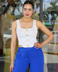 Everybody Bottom Down Crop Top White - Stretchy 100 Cotton Spandex Blend For All Day Comfort