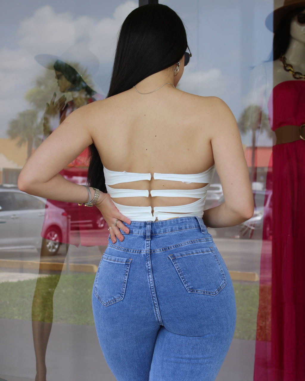 Have You On My Mind Strapless Corset Top White - Stretchy Polyester Cotton Blend Bodysuit