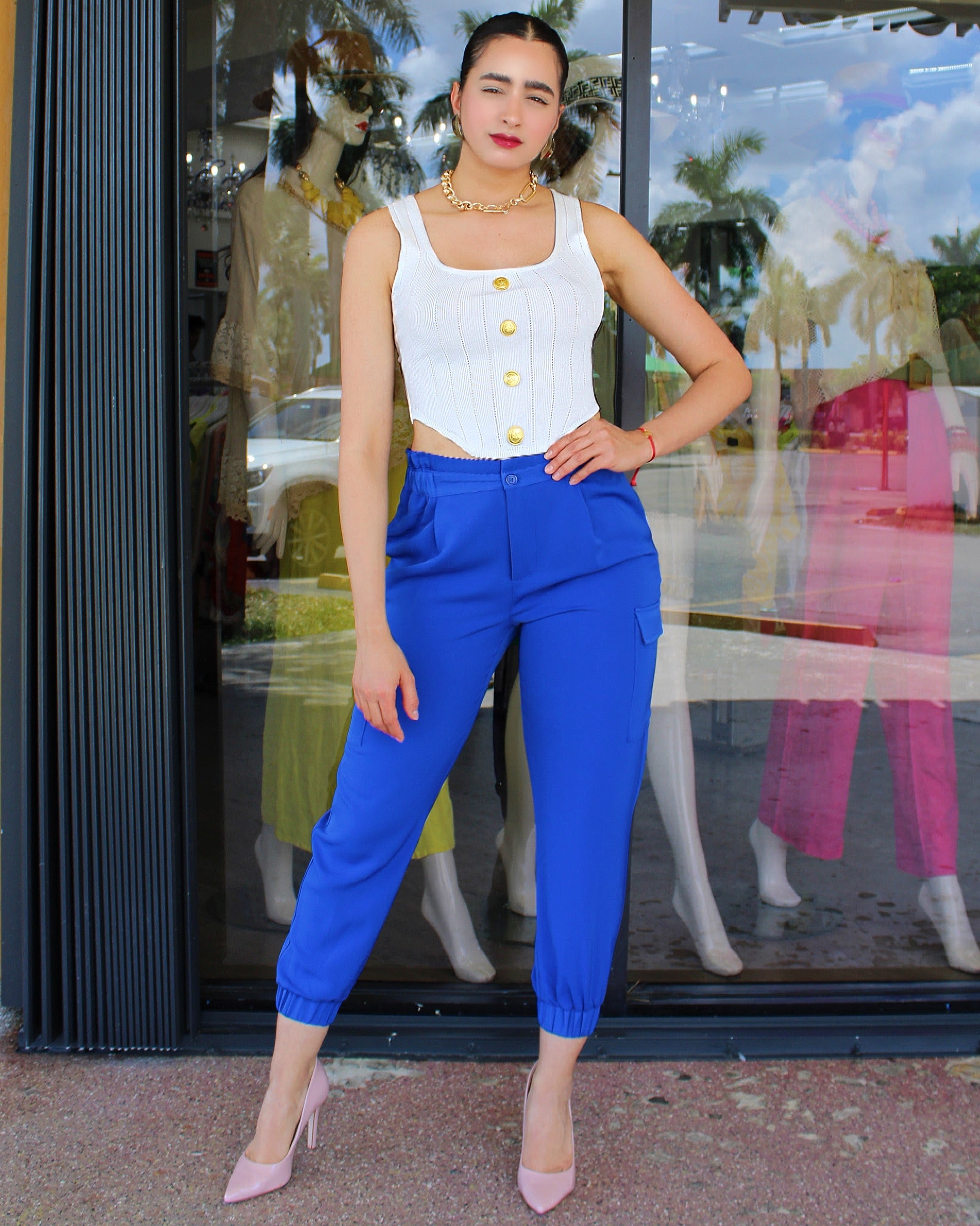 Got My Moves Cargo Pants Blue - Ultra Stretch Fabric With 97% Polyester 3% Spandex For All Day Comfort