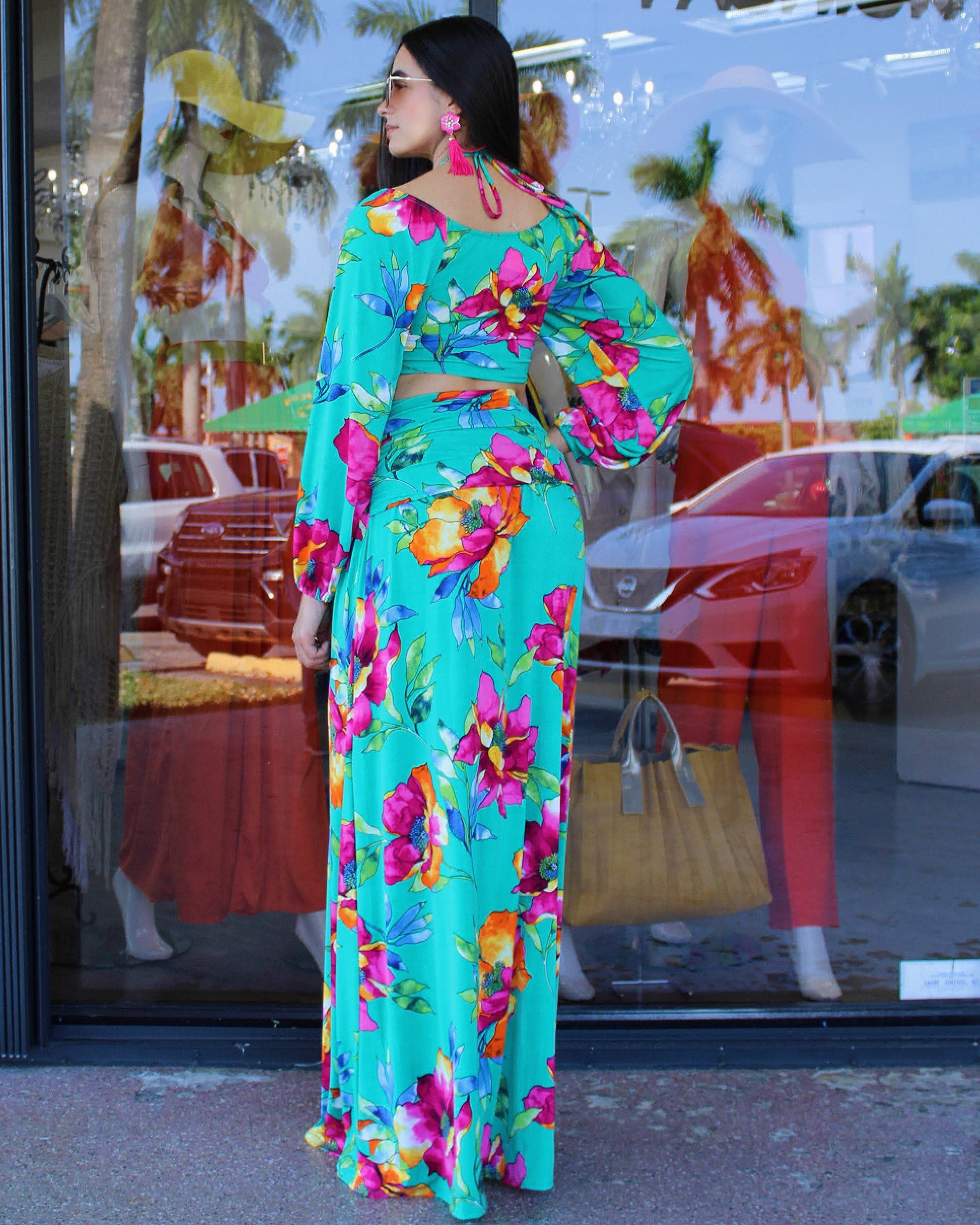 Traveling Soon Floral Skirt Set Aqua Blue