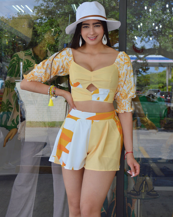 I am In Charge Print  Short Set Mustard