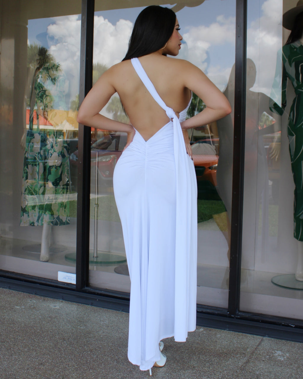Glow Like A Goddess Gown Maxi Dress White - Stretchy Double Lined Polyester For Flattering Fit