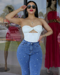 Have You On My Mind Strapless Corset Top White - Stretchy Polyester Cotton Blend Bodysuit