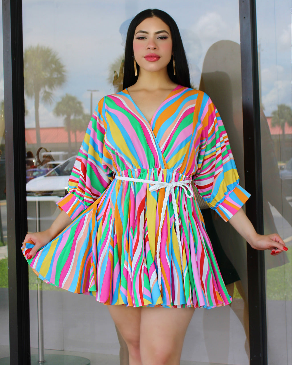 Deserve The Best Stripe Mini Dress Adjustable Waist For Flattering Silhouette At Any Event