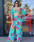 Traveling Soon Floral Skirt Set Aqua Blue