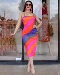 Only You Multicolor Midi Dress - Stretchy Polyester Spandex Comfort For All Day Wear