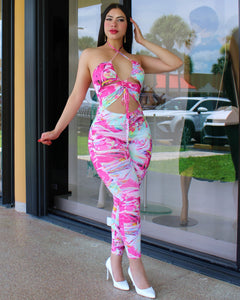 Into The  Mix  Colorful Jumpsuit Pink
