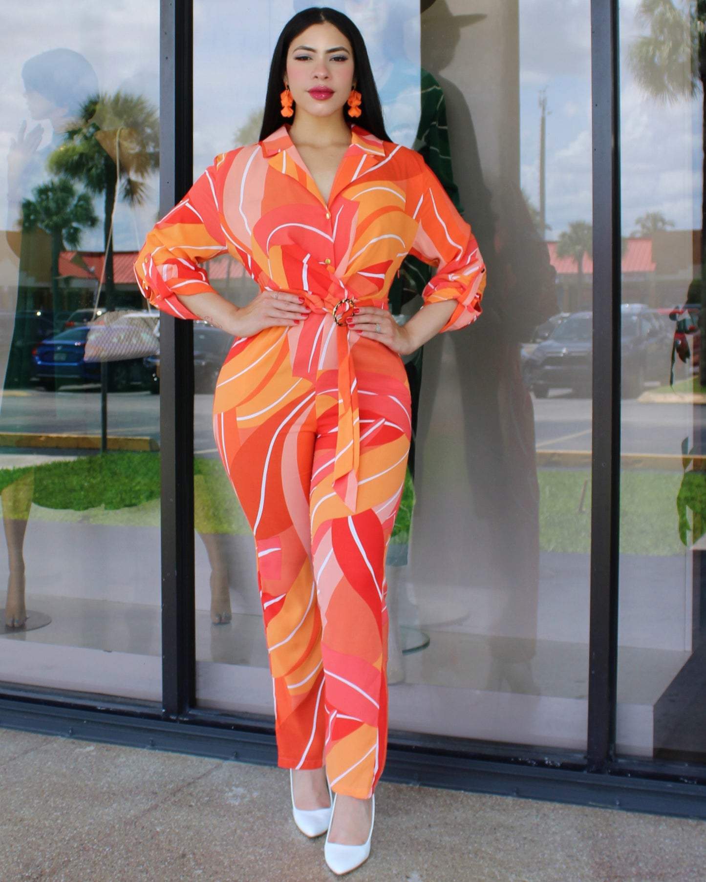 Want To Break Free Abstract Print Jumpsuit Orange