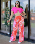 My Mind On The Clouds 2 Piece Pant Set Pink - 100 Percent Satin No Stretch Luxe Sheer Finish