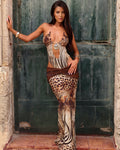 Animal Print Cutout Two-Piece Maxi Skirt Set
