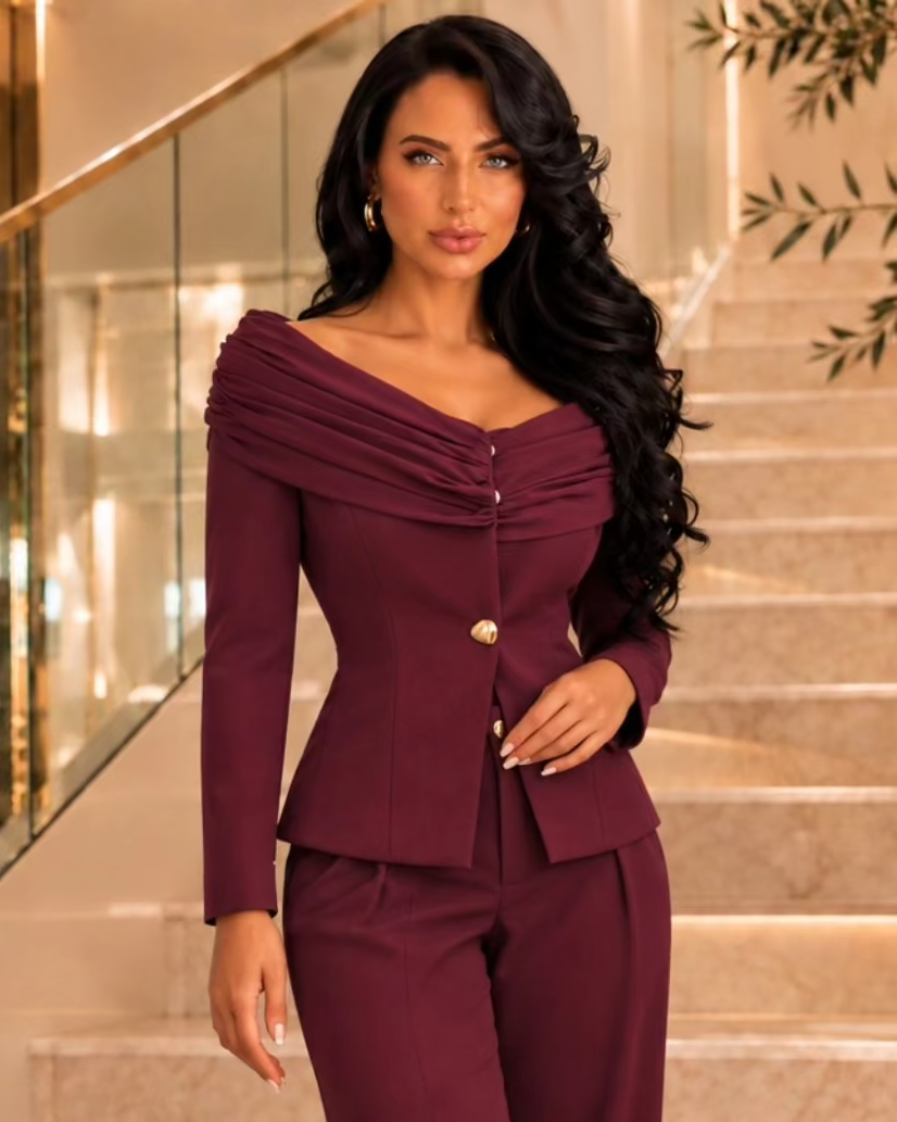Bordeaux Sculpted Draped Blazer