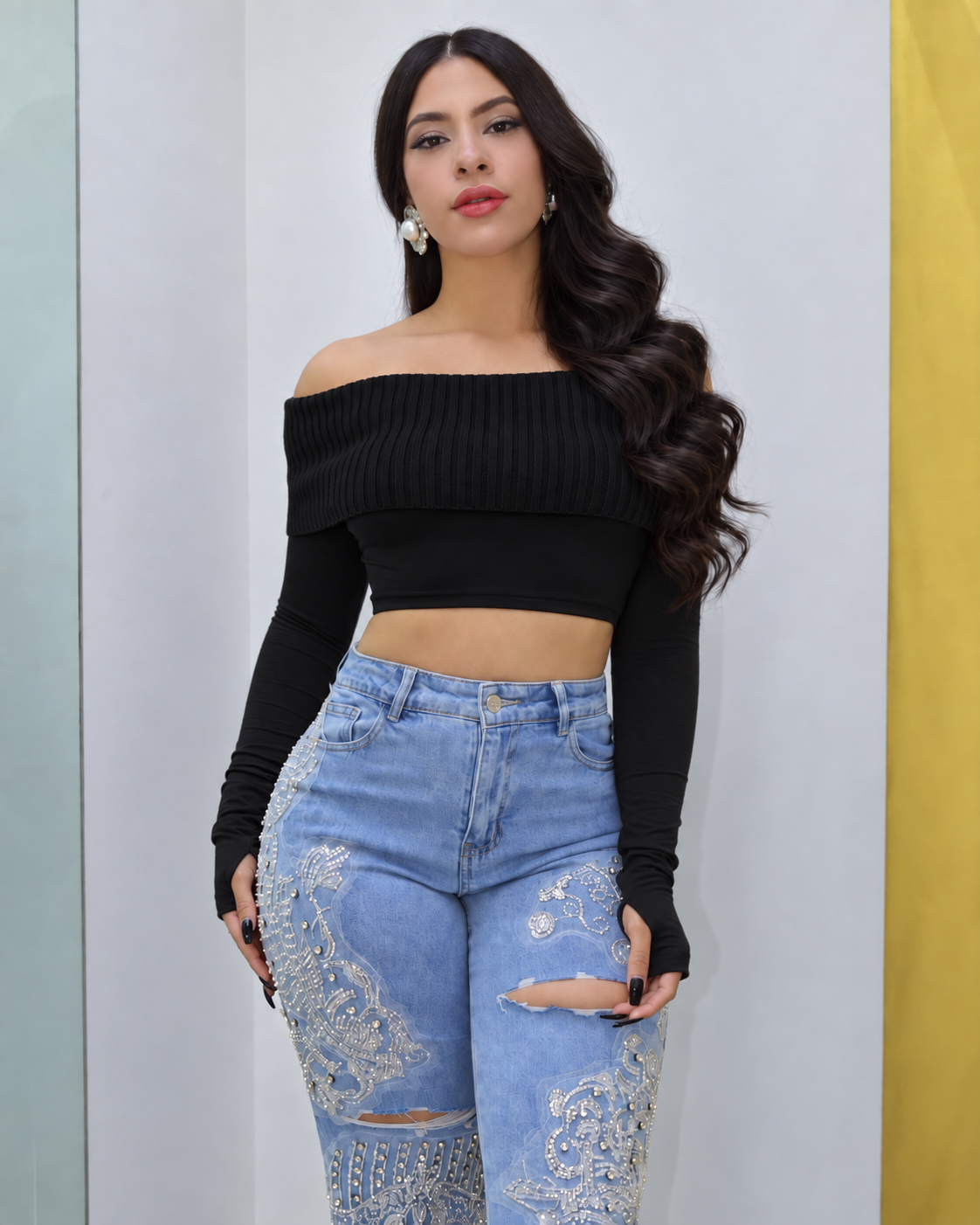 Allure Off-Shoulder Knit Top – Black