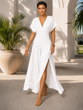 White Smocked Waist Maxi Dress with Flutter Sleeves