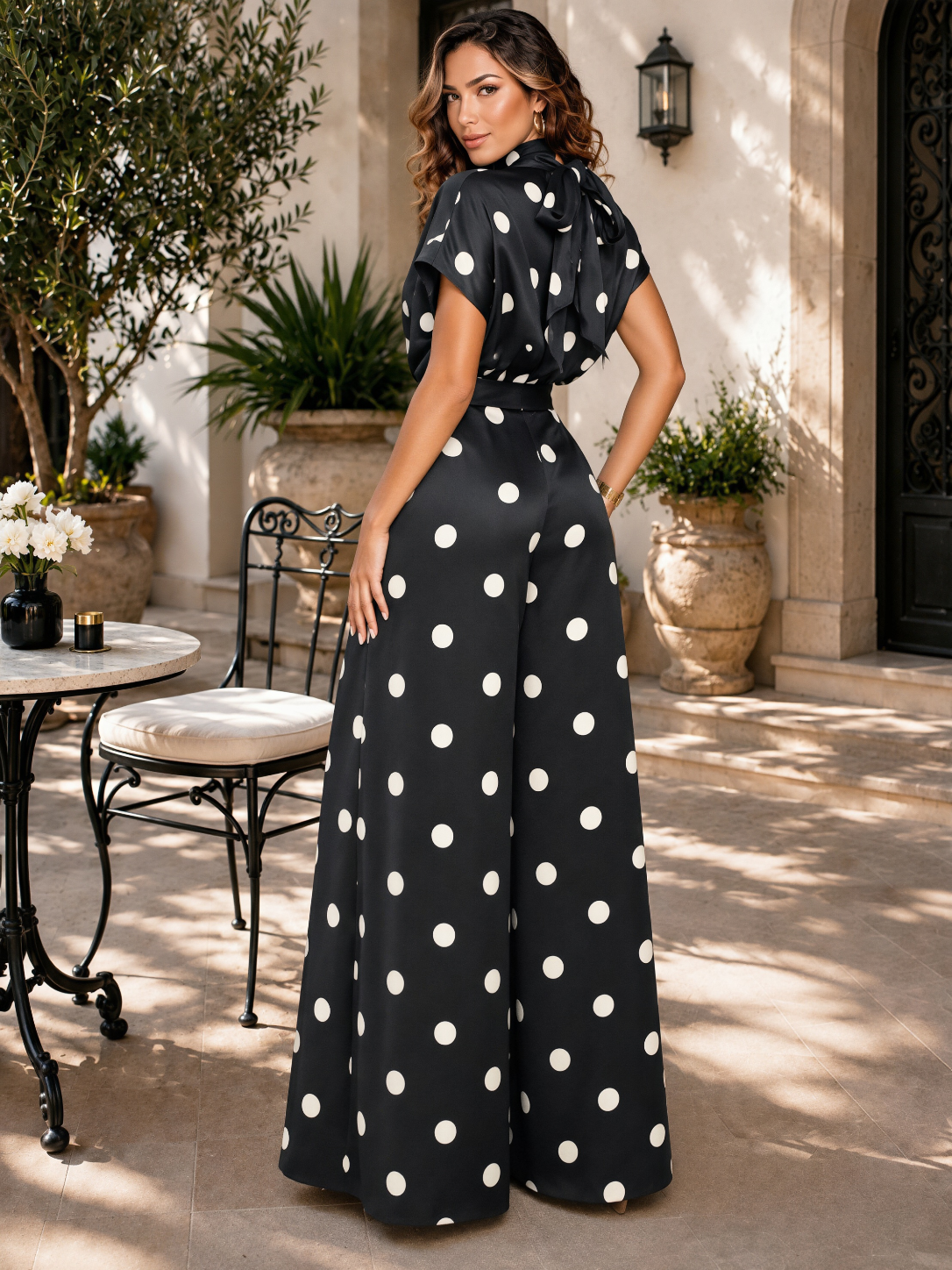 Midnight Polka Dot Palazzo Pant Set