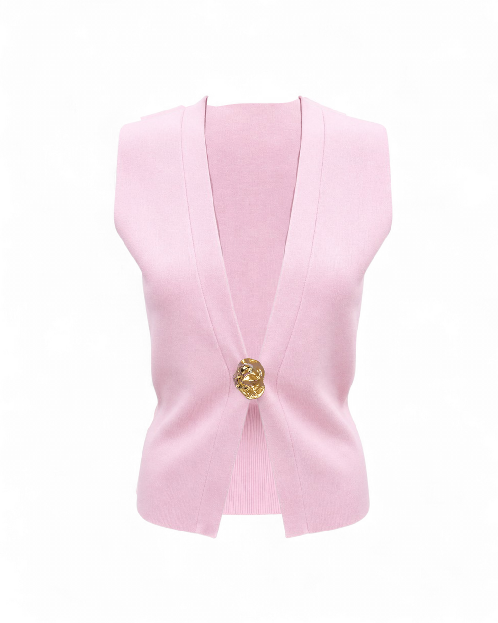 Elegant Pink Gold Button Front Vest Top  – Chic Sleeveless Blouse
