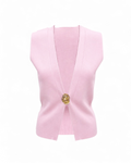 Elegant Pink Gold Button Front Vest Top  – Chic Sleeveless Blouse