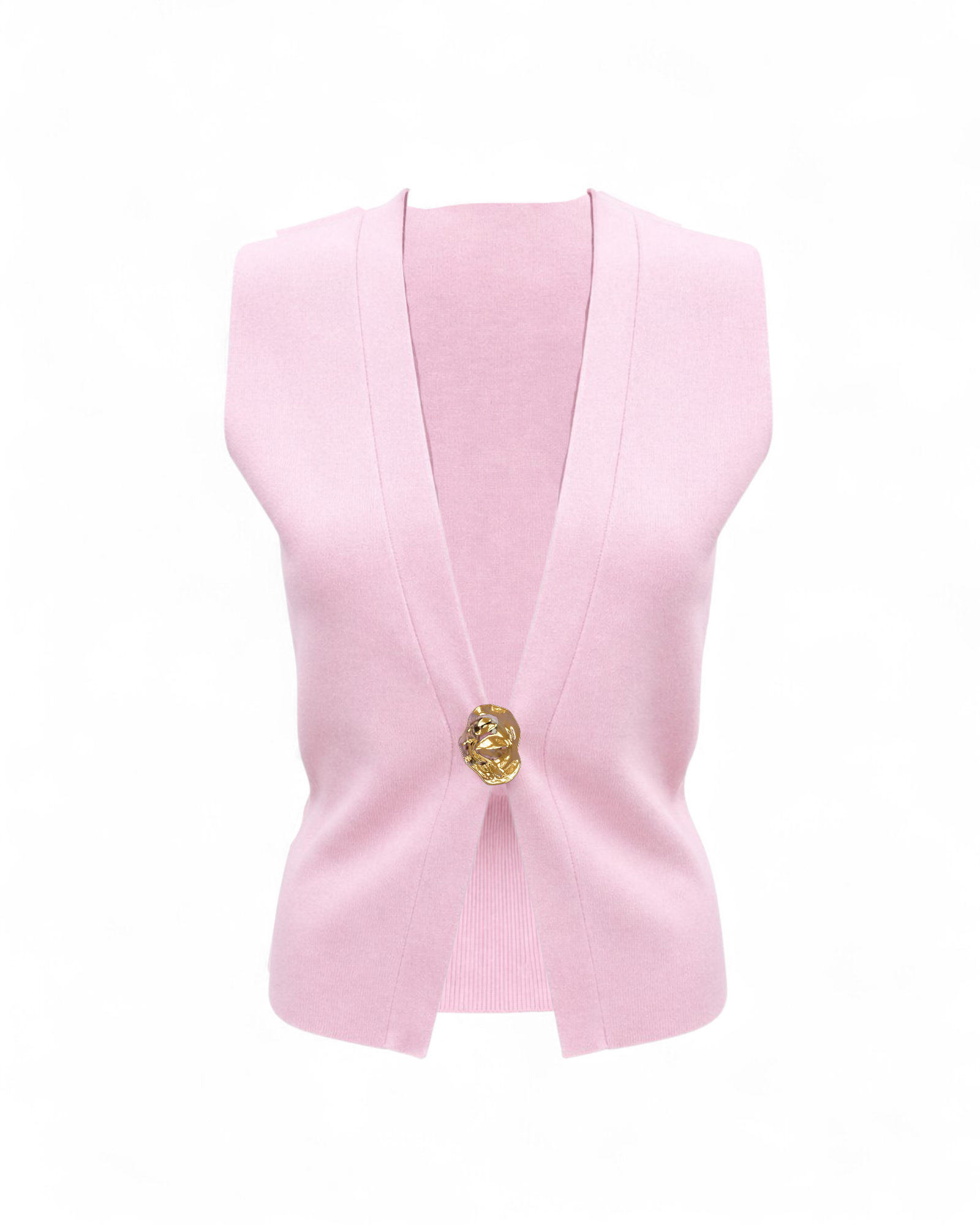Elegant Pink Gold Button Front Vest Top  – Chic Sleeveless Blouse