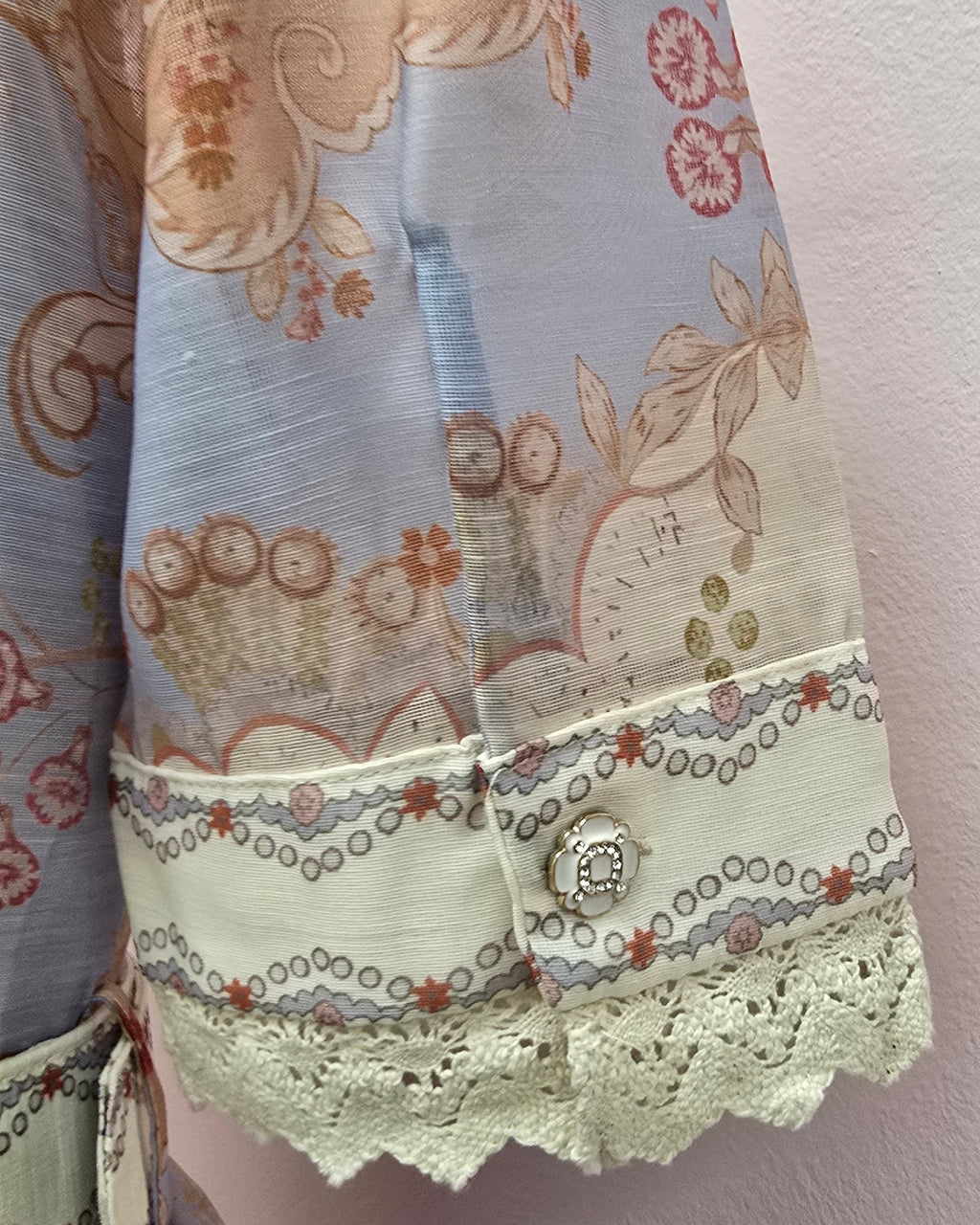 Vintage Style Printed Dress with Belt – Blue Beige Chic Mini Dress